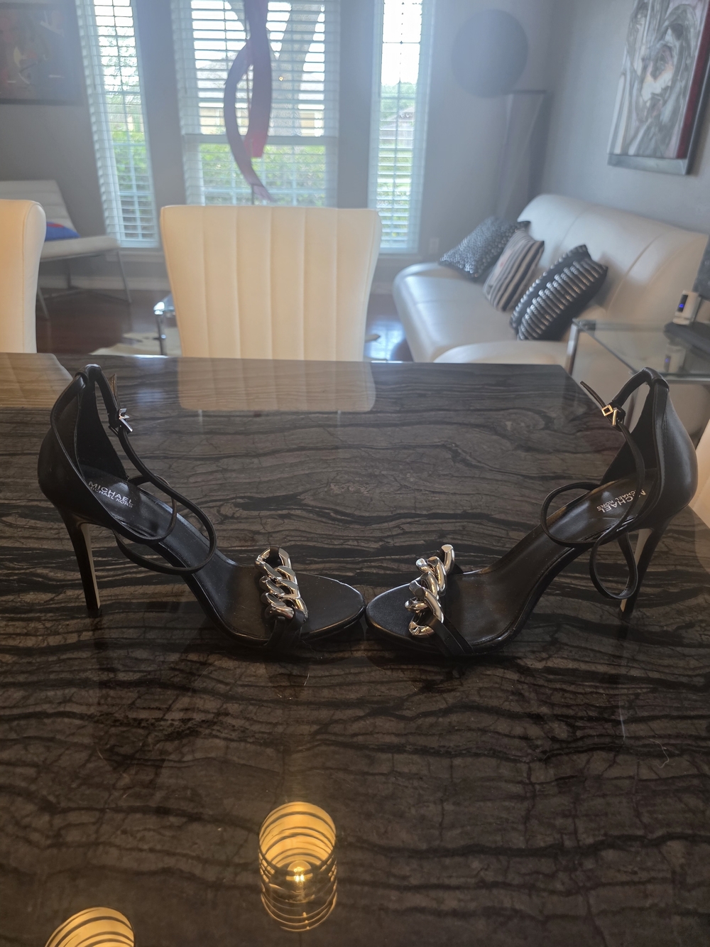 NEWMICHAEL Michael Kors Black Chain-Accent Ankle Strap Sandals NEVER WORN NO BOX - Picture 4 of 6